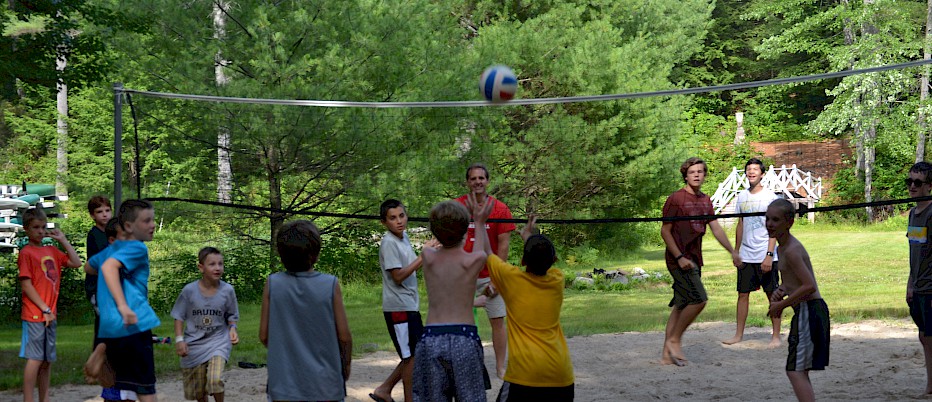 Feeling energized and optimistic after Rest Hour, campers challenge staff to a game of Beach Newcomb.  Afternoons at camp involve games, sports and "free swim".  On a hot afternoon, several encampments will likely be sharing the camp waterfront.  Dinner is at 6:00PM.